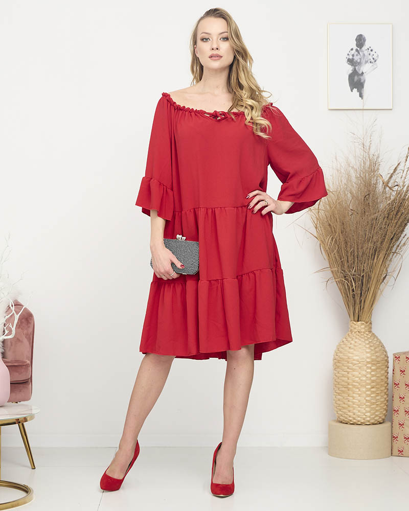 Czerwona damska falbankowa sukienka a'la hiszpanka PLUS SIZE - Odzież -  Czerwony  - sklep z butami online
