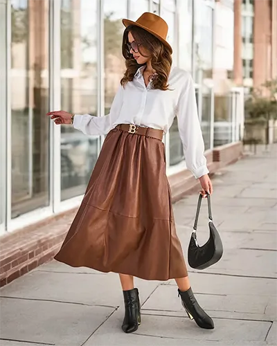 Royalfashion Damska eko skórzana spódnica midi