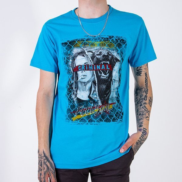 Royalfashion Ciemnoniebieska bawełniana koszulka męska z printem