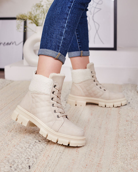 Royalfashion Beżowe damskie ocieplane botki typu trapery Hogenaf