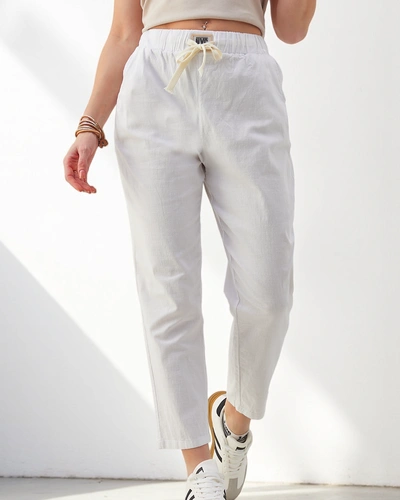 Royalfashion Bawełniane proste spodnie damskie z wiązaniem w pasie