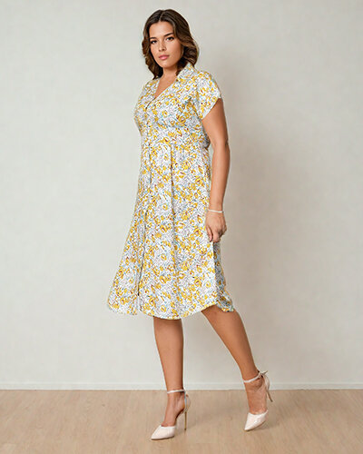 Royalfashion Damska sukienka midi w kwiaty