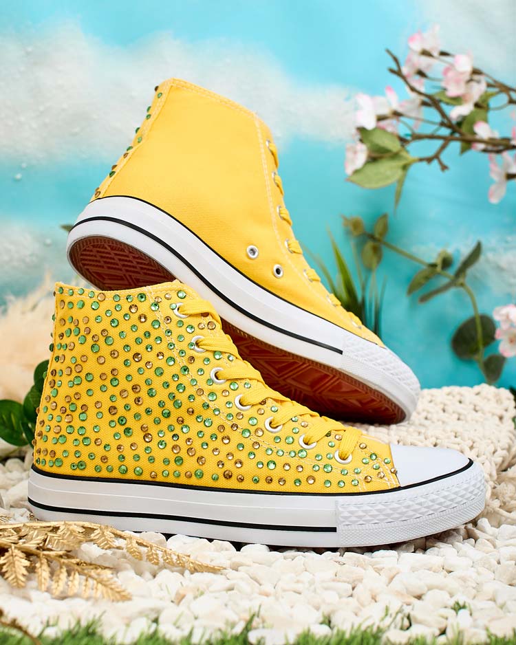 Royalfashion Damskie trampki z cekinami Szis żółty