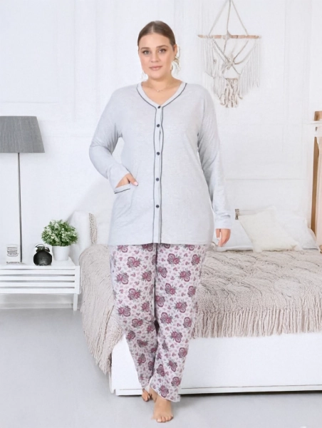 Royalfashion Bawełniana damska 2-częściowa piżama w kwiaty PLUS SIZE