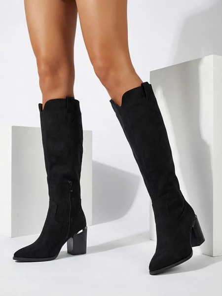 Damskie kozaki eko zamszowe na słupku Ferrevi