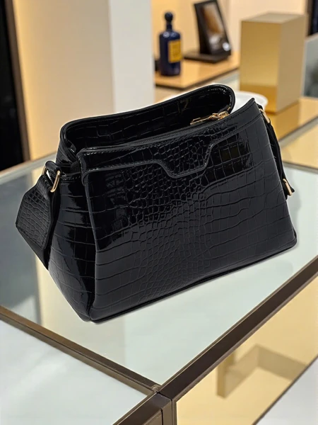 Lakierowana mała damska torebka z eko skóry Midnight Fern