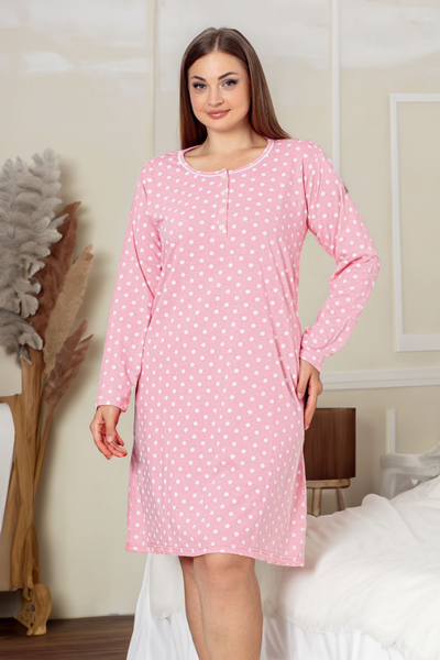 Royalfashion Bawełniana nocna koszula damska w kropeczki PLUS SIZE