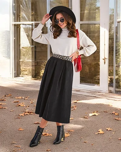 Royalfashion Bawełniana damska spódnica midi a'la sztruksowa