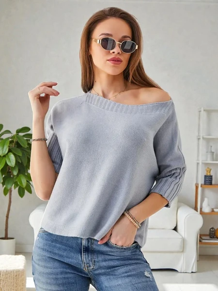 Royalfashion Wiskozowy damski sweter z krótkimi rękawami