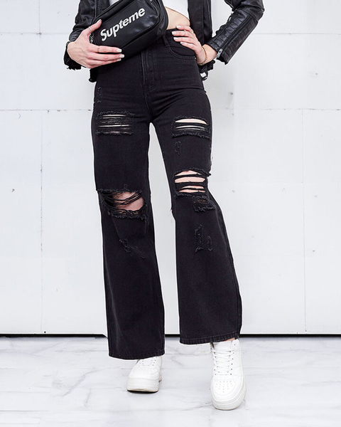 Royalfashion Szerokie jeansy damskie z przetarciami