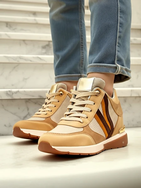 Sneakers Verona Brązowe Z Ekoskóry Z Wysokim Obcasem