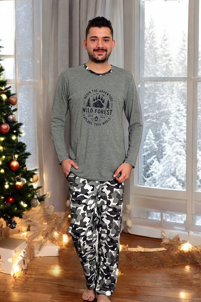 Royalfashion Szara męska piżama ze spodniami w moro