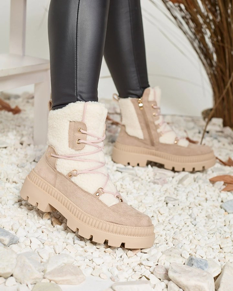 Royalfashion Jasnobrązowe botki damskie typu trapery z kożuszkiem Getatsa