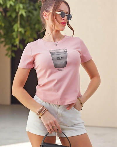 Royalfashion Bawełniany damski t-shirt z nadrukiem z cyrkonii