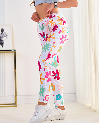 Royalfashion Spodnie damskie materiałowe w kwiaty