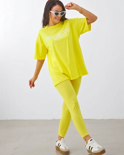 Royalfashion Bawełniany damski komplet z krótkim rękawem i legginsami