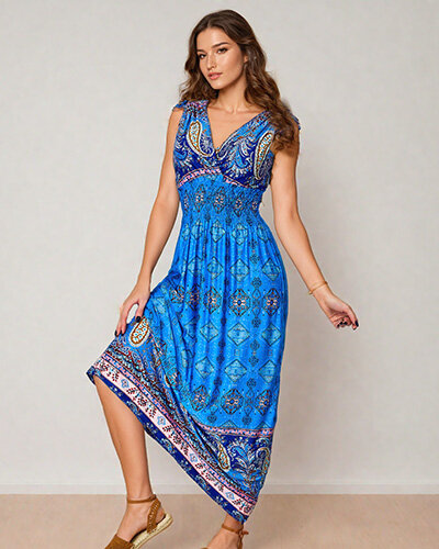 Royalfashion Damska sukienka midi z printem
