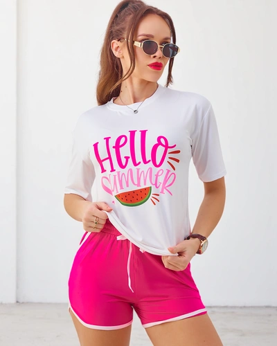 Royalfashion Damski komplet sportowy z t-shirtem i krótkimi spodenkami Hello Summer