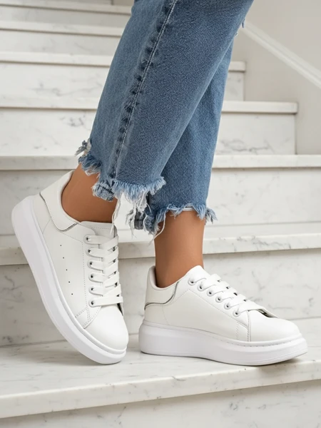 Białe Sportowe Sneakersy Athena z Ekoskóry