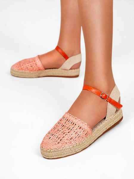 Royalfashion Pomarańczowe damskie espadryle z ażurową cholewką Triumf