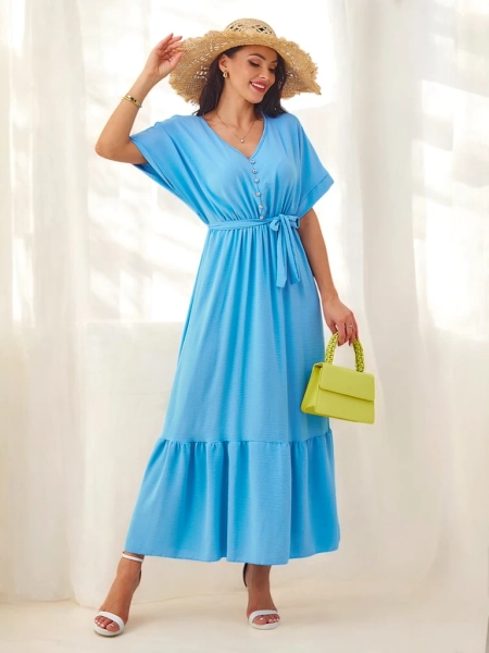 Royalfashion Жіноче міні-сукня з короткими рукавами та декоративними гудзиками