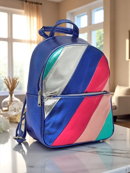 Royalfashion Plecak damski z eko skóry w paski Metallic Stripes