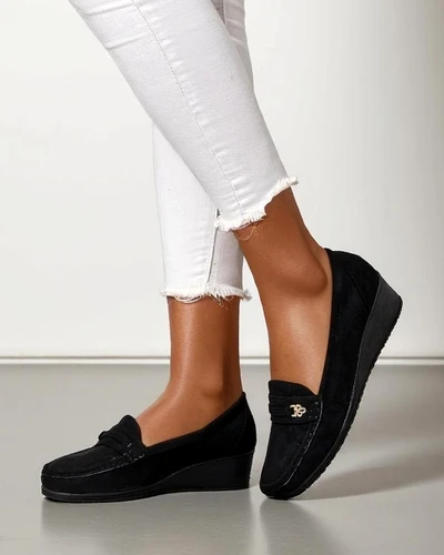 Royalfashion Mokasyny damskie na niskim koturnie Polefle