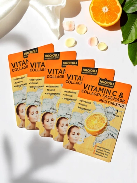 Haokali- Maseczka do twarzy z Witaminą C-i kolagenem- nawilża, rozświetla i tonuje