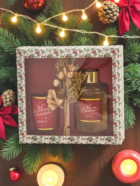 Набір: Різдвяні ароматичні палички та свічка Merry Christmas