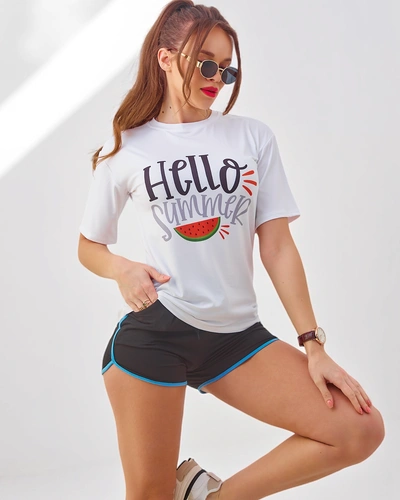 Royalfashion Damski komplet sportowy z t-shirtem i krótkimi spodenkami Hello Summer