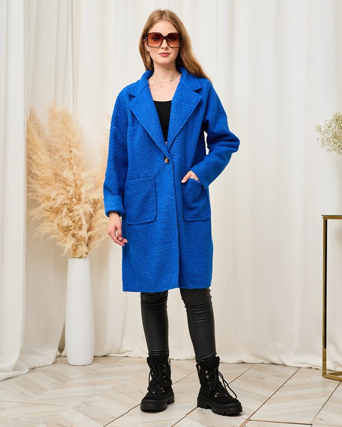 Royalfashion Kobaltowy kożuszkowy damski płaszcz