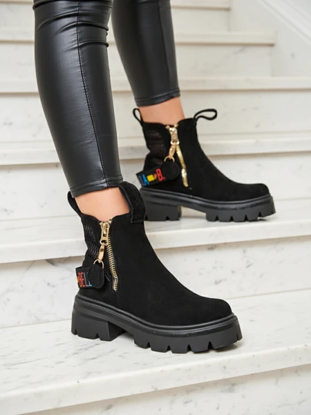 Royalfashion Eko zamszowe botki damskie w kolorze czarnym Refaset