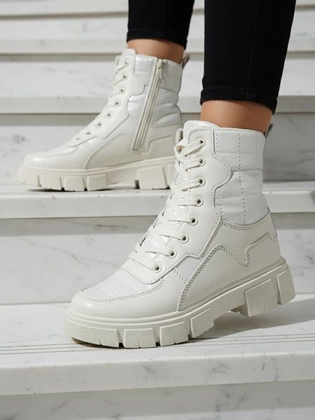 Calista Obuwie Damskie Modne Płaskie Botki Kremowe