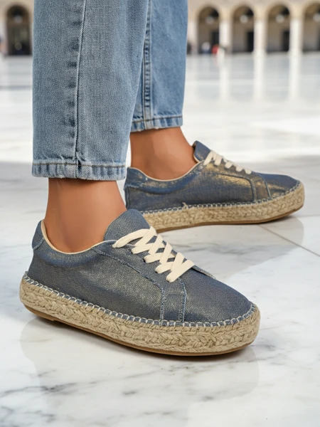 Aurelia Denim Espadrillos – damskie sneakersy z płaskim obcasem i tkaniny