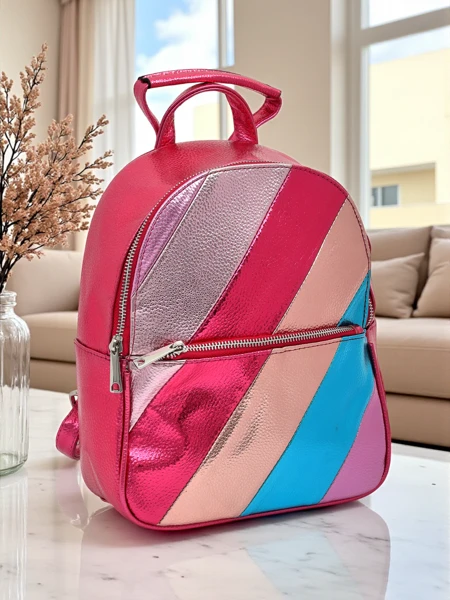 Royalfashion Plecak damski z eko skóry w paski Metallic Stripes
