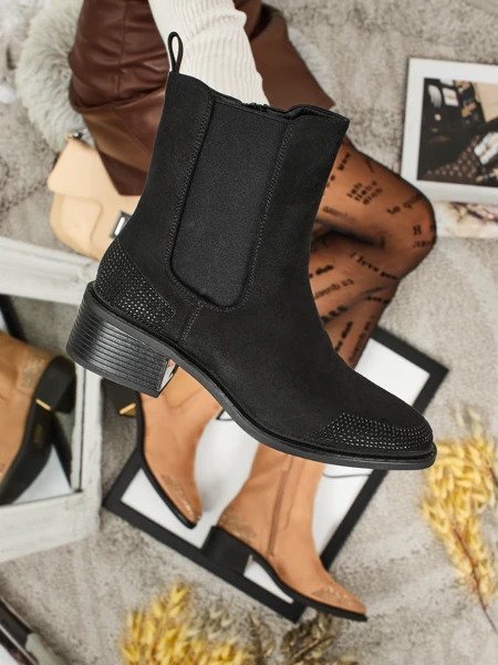 Botki damskie eko zamszowe zdobione cyrkoniami TangleMist