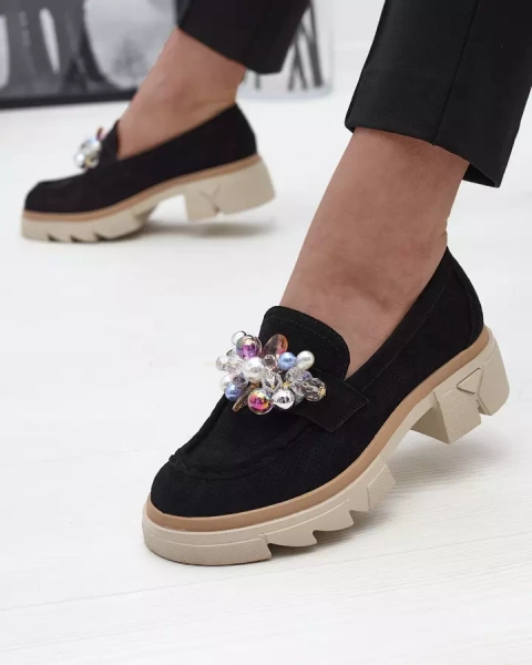 Royalfashion Ażurowe czarne mokasyny damskie Peloga