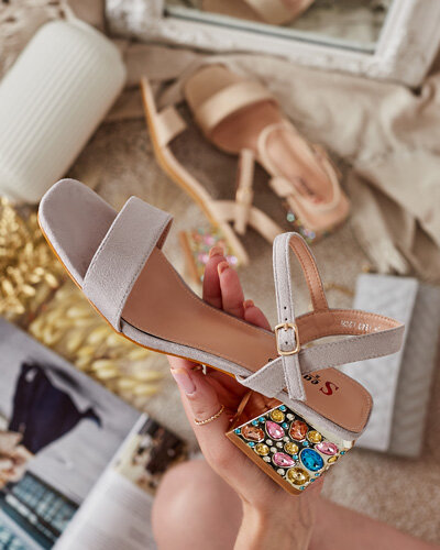 Royalfashion Sandały damskie na słupku z kryształkami Ohvare