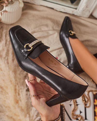 Royalfashion Czarne czółenka damskie na słupku Kolalic