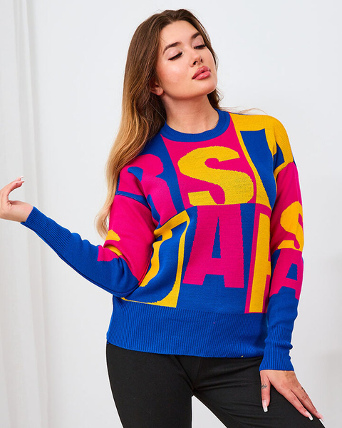 Royalfashion Kobaltowy damski sweter z literami