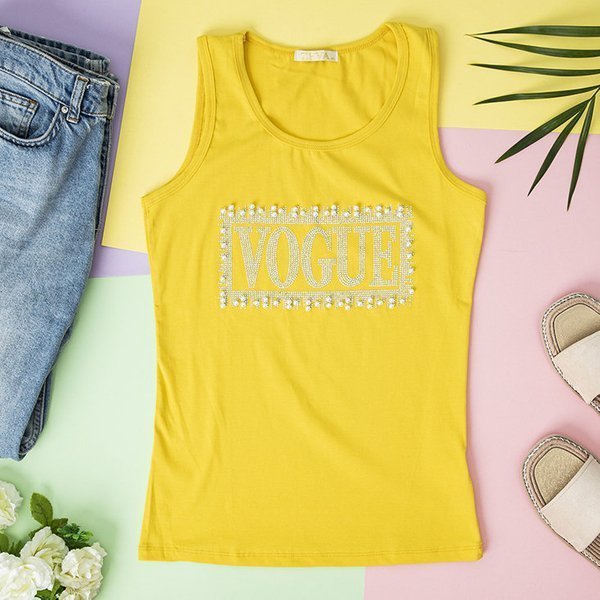 Royalfashion Żółty damski top z cyrkoniami