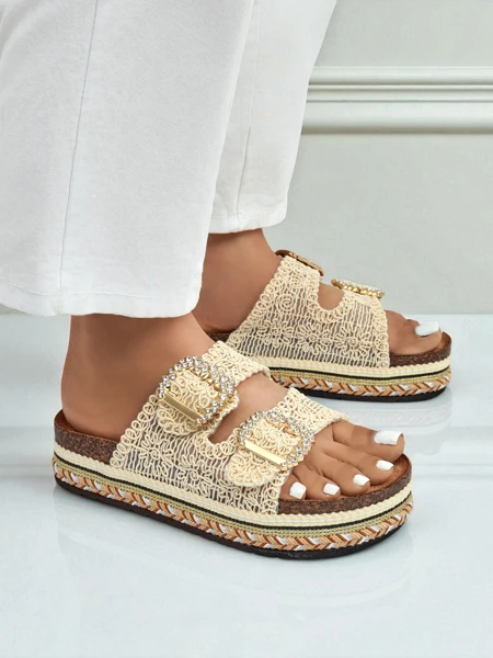 Royalfashion Klapki damskie z klamerkami z cyrkonii GlamCork