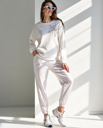 Royalfashion Wiskozowy damski komplet z kwiatem