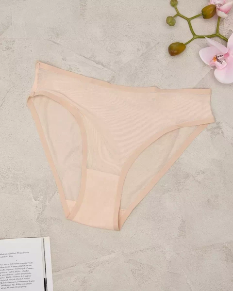 Royalfashion Beżowe majtki figi damskie z siateczki