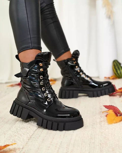 Royalfashion Lakierowane damskie czarne botki Wefetto