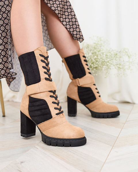 Royalfashion Jasnobrązowe damskie ocieplane botki na słupku Sehhra