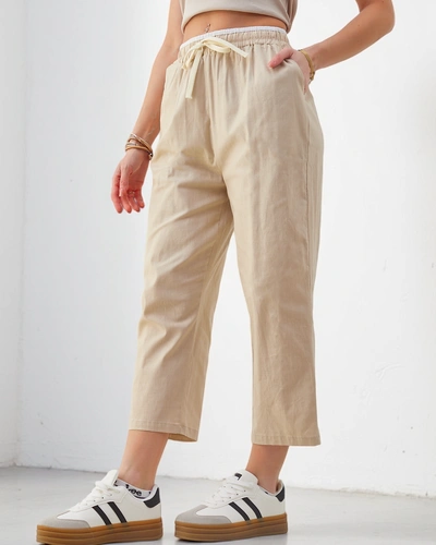 Royalfashion Bawełniane szerokie spodnie damskie z wiązaniem