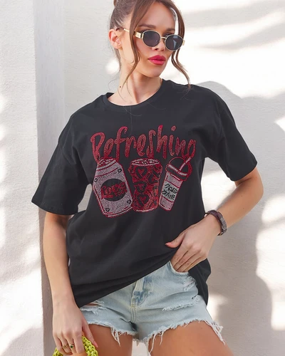 Royalfashion Bawełniany damski t-shirt z nadrukiem z cyrkonii