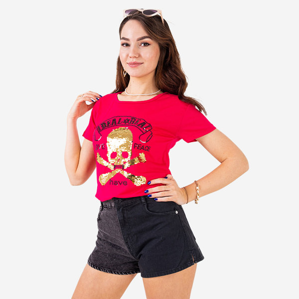 Royalfashion Fuksjowy damski t-shirt z cekinami i napisami