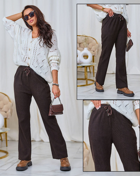 Royalfashion Sztruksowe damskie spodnie materiałowe w kolorze ciemnobrązowym